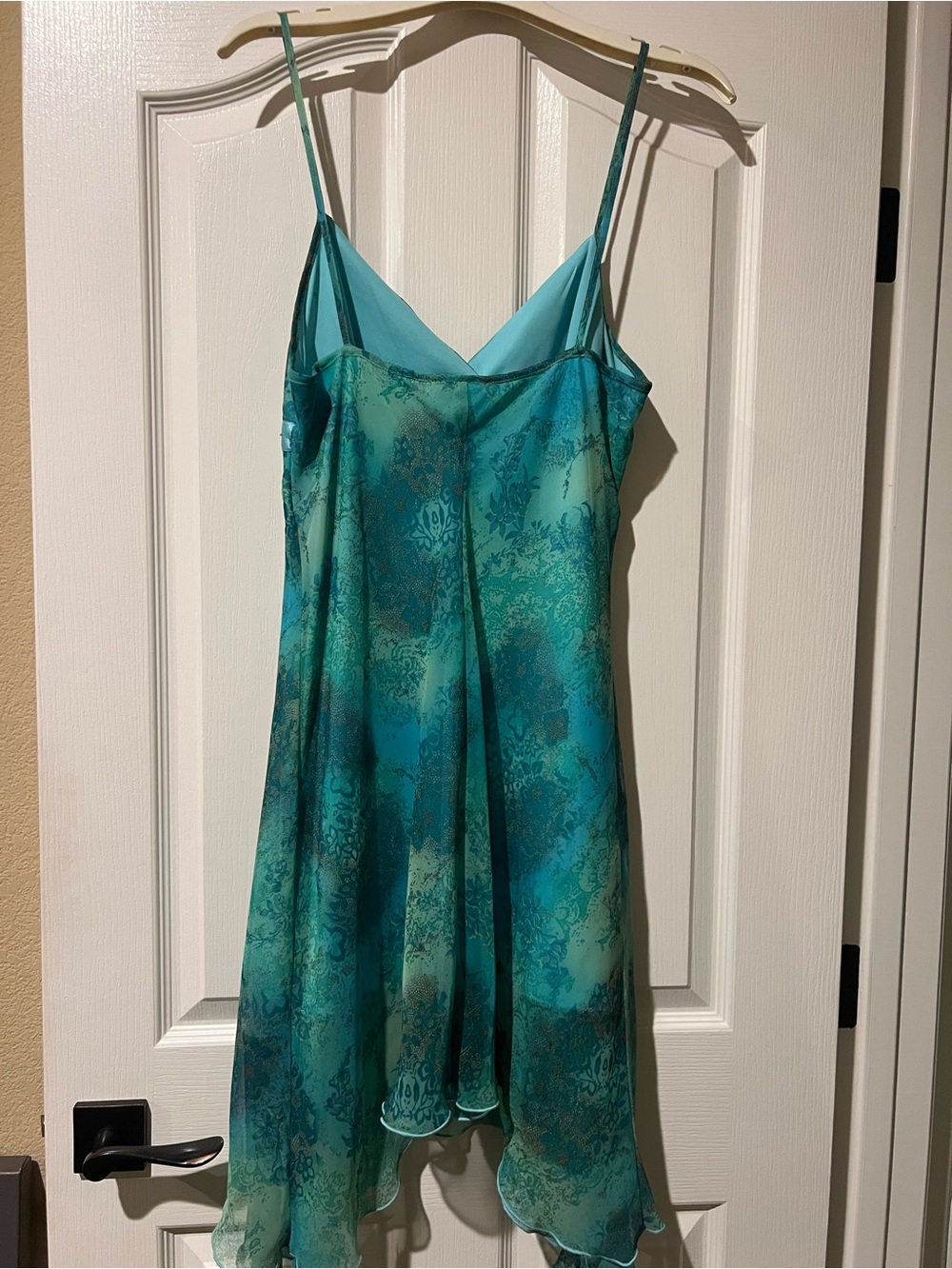 Silky Teal Floral Slip Dress with Spaghetti Straps - Picture 2 of 6
